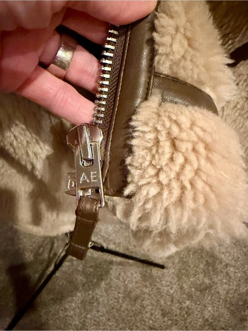 American Eagle Outfitters Cream Faux Shearling Zip Jacket